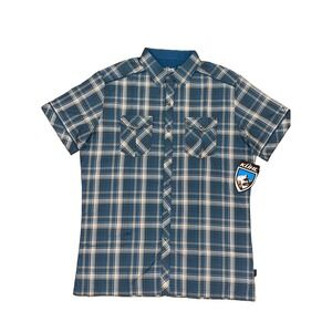 NWT Kuhl Konquer Performance Shirt Men's Med Pearl Snap Button Up Blue Outdoor